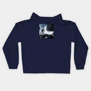 Astronaut holds a Moon Crest Kids Hoodie